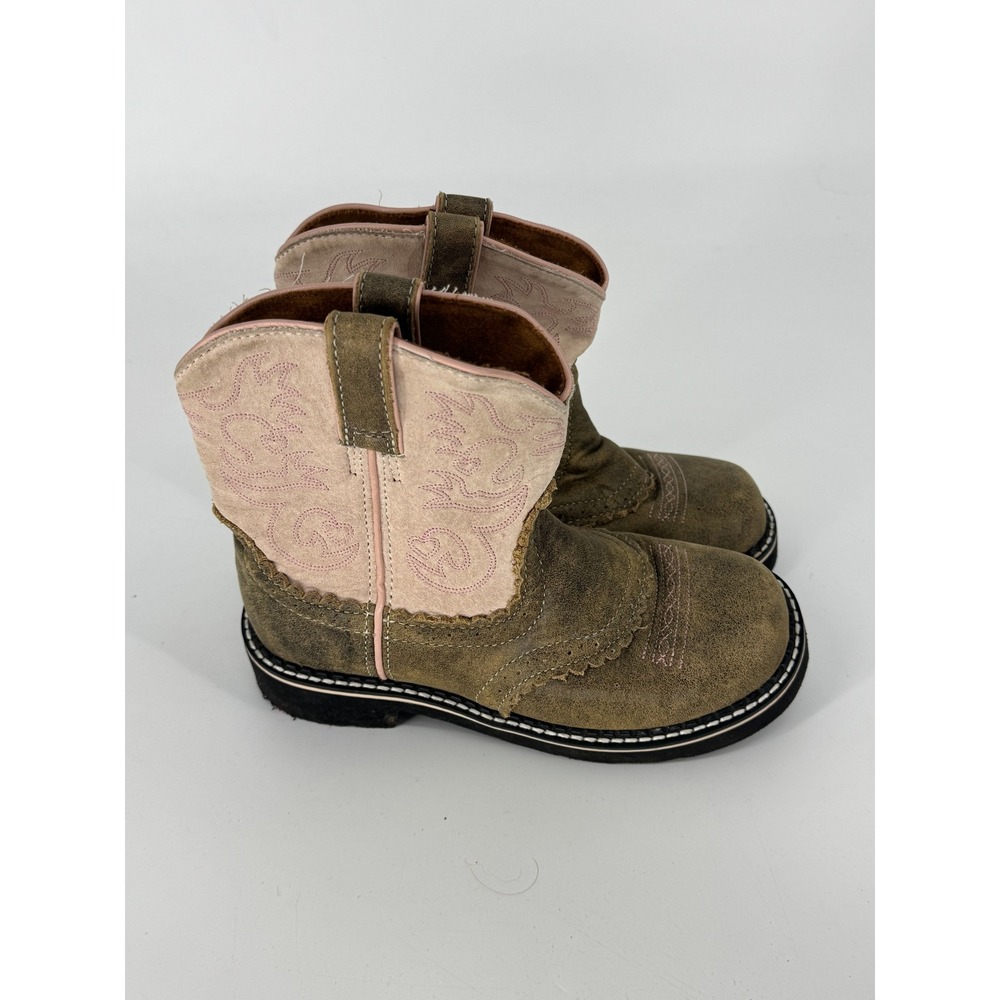 Ariat Fatbaby Kids Brown Pink Leather Western Cowgirl Boots Size 2